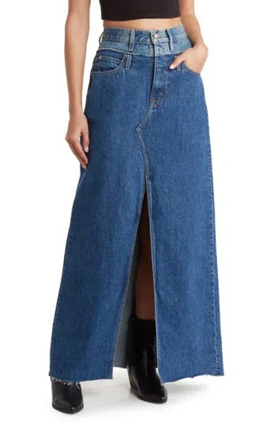 Slvrlake Re-work Dallas Double High Waist Organic Cotton Denim Maxi Skirt In Forbidden Fool