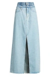 SLVRLAKE SLVRLAKE RE-WORK DALLAS DOUBLE HIGH WAIST ORGANIC COTTON DENIM MAXI SKIRT