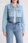 Slvrlake Trucker Cropped Distressed Two-tone Denim Jacket
