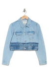 Slvrlake Trucker Cropped Distressed Two-tone Denim Jacket In Twin Valley