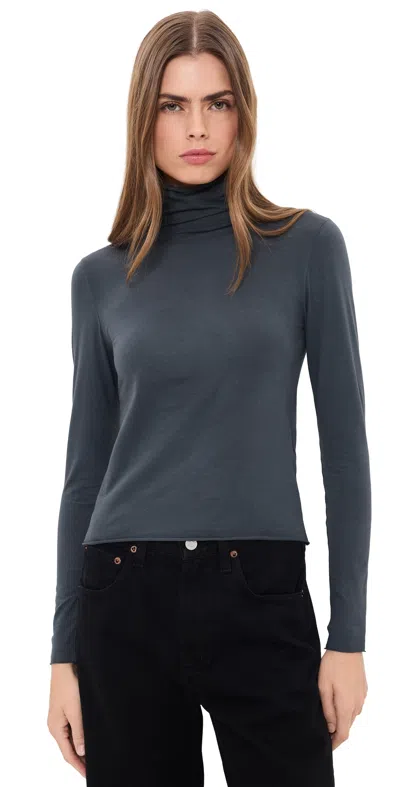 Slvrlake Supima Turtleneck Tee Washed Black In Blue