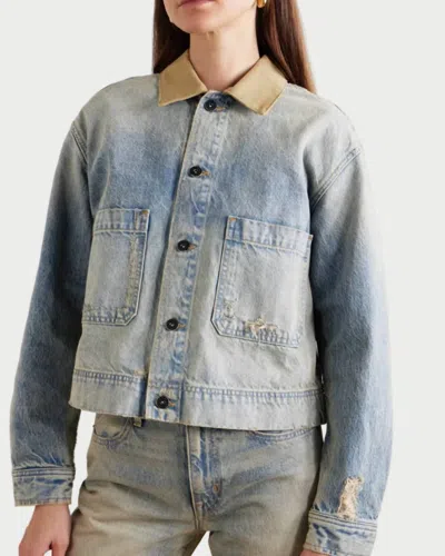 Slvrlake Thompson Canvas-trimmed Distressed Denim Jacket In Blue