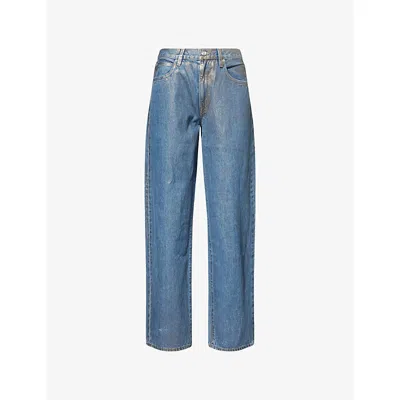 Slvrlake Womens Devon Curved-leg Waxed Denim Jeans Silver Lining | ModeSens