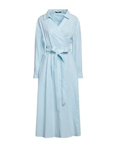 Sly010 Woman Midi Dress Sky Blue Size 12 Linen, Cotton