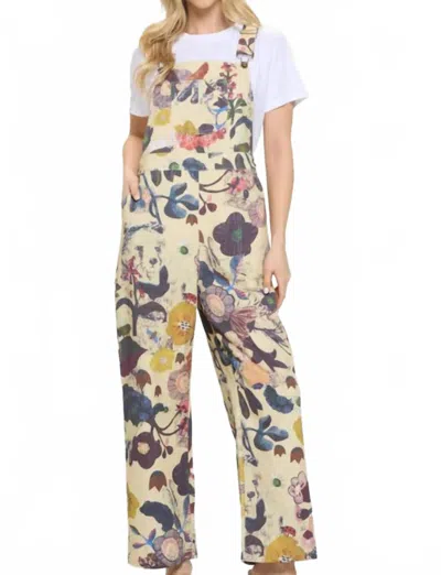 Sm Wardrobe Botanical Floral Print Overall In Beige In Multi