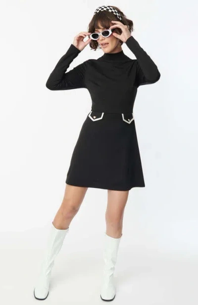 Smak Parlour 1960s Mock Turtleneck Fit & Flare Dress In Black