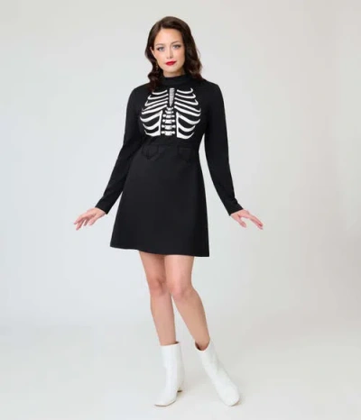Smak Parlour 1960s Mock Turtleneck Fit & Flare Dress In Black