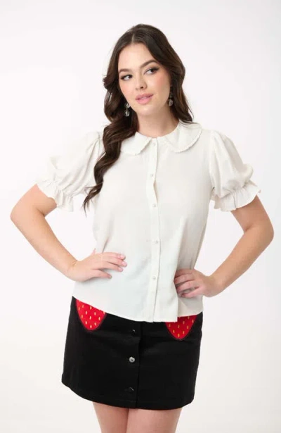 Smak Parlour 1960s Puff Sleeve Blouse In Ivory