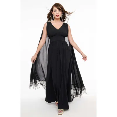 Smak Parlour 1970s Fringe Cape Maxi Dress In Black