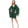 Smak Parlour 1970s Fringe Fit & Flare Dress In Green Glitter