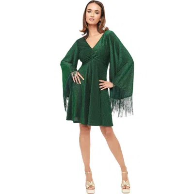 Smak Parlour 1970s Fringe Fit & Flare Dress In Green Glitter