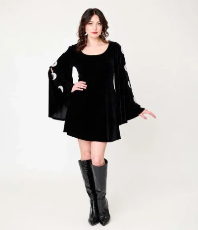 Smak Parlour Angel Sleeve Downtown Scene Mini Fit & Flare Dress In Black