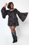 Smak Parlour Angel Sleeve Downtown Scene Mini Fit & Flare Dress In Black Rainbow Sequin