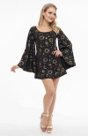 Smak Parlour Angel Sleeve Downtown Scene Mini Fit & Flare Dress In Black/gold