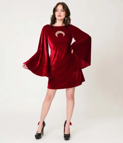 Smak Parlour Angel Sleeve Downtown Scene Mini Fit & Flare Dress In Burgundy