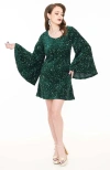 Smak Parlour Angel Sleeve Downtown Scene Mini Fit & Flare Dress In Green