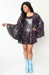 Smak Parlour Angel Sleeve Downtown Scene Mini Fit & Flare Dress In Rainbow Sequin