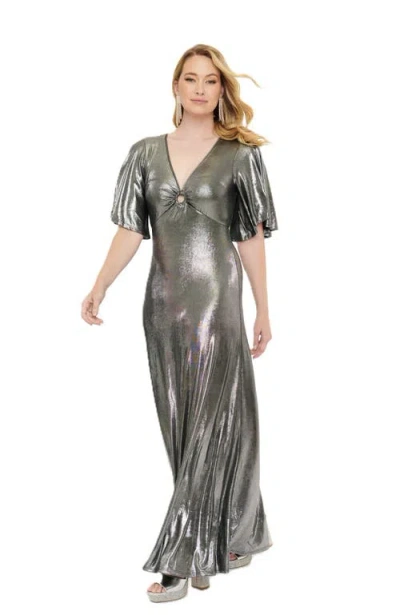 Smak Parlour Cut Out Knit Maxi Dress In Silver
