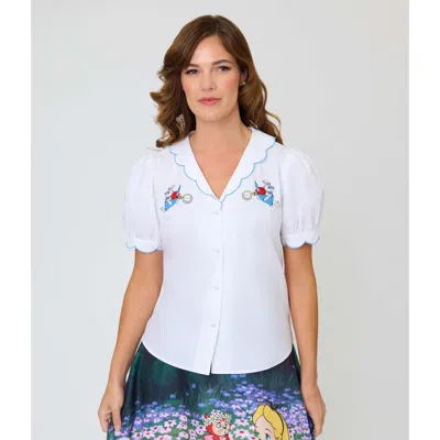 Smak Parlour Embriodered Puff Sleeve Top In White