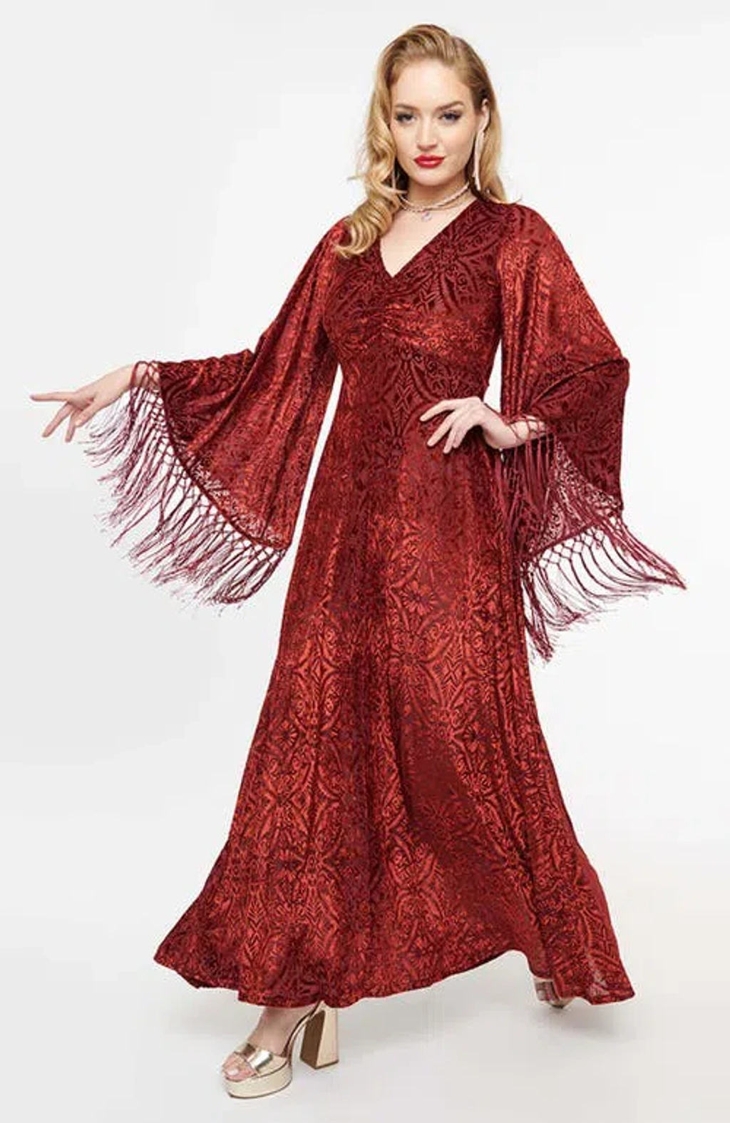 chinese dress ladies Tobey Burgundy Stretch Jersey Ruched Maxi Dress M / Red