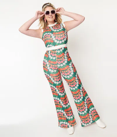 Smak Parlour Green & Red Daisy Chain Back Bow Jumpsuit In Multi