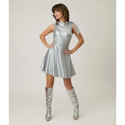 Smak Parlour Knit Mock Neck A-line Mini Dress In Metallic