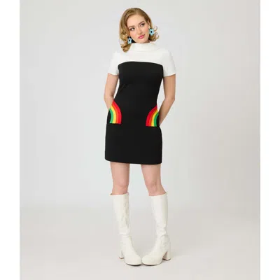 Smak Parlour Mock Neck Patch Pocket Shift Dress In Black