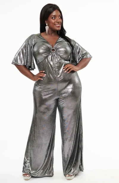Smak Parlour Plus Size 1960s Cutout Jumpsuit In Silver