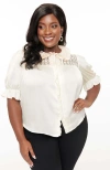 Smak Parlour Plus Size 1960s Lace Puff Sleeve Blouse In Ivory