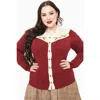 Smak Parlour Plus Size 1960s Long Sleeve Cardigan In Burgundy