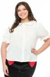 Smak Parlour Plus Size 1960s Puff Sleeve Blouse In Ivory