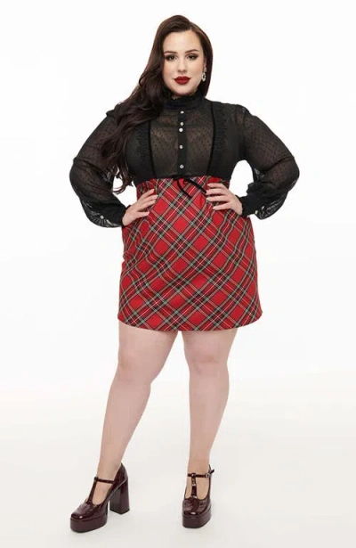 Smak Parlour Plus Size 1960s Ruffle Neck Mini Dress In Red Plaid