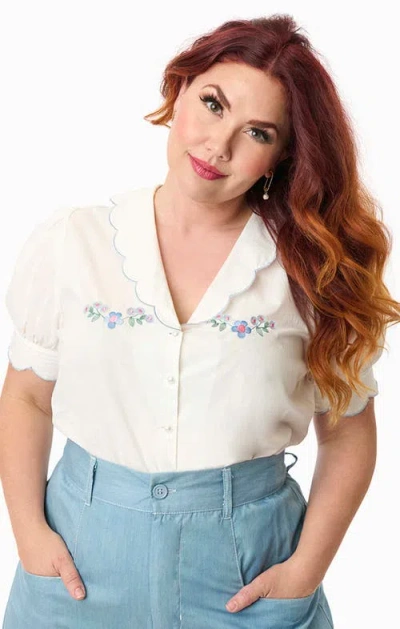 Smak Parlour Plus Size Embriodered Puff Sleeve Top