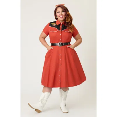 Smak Parlour Plus Size Embroidered Western Flare Dress In Multi