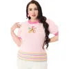 Smak Parlour Plus Size Flower Cutout Knit Sweater In Pink