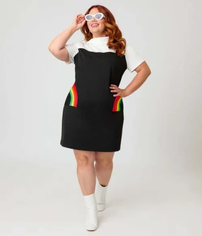 Smak Parlour Plus Size Mock Neck Patch Pocket Shift Dress In Black