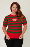 Smak Parlour Plus Size Printed Heart Cutout Knit Sweater In Red