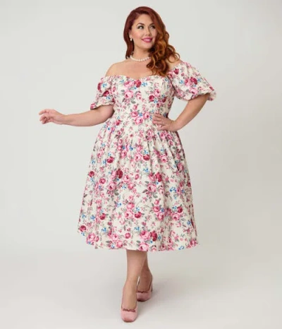 Smak Parlour Plus Size Puff Sleeve Swing Dress In Multi