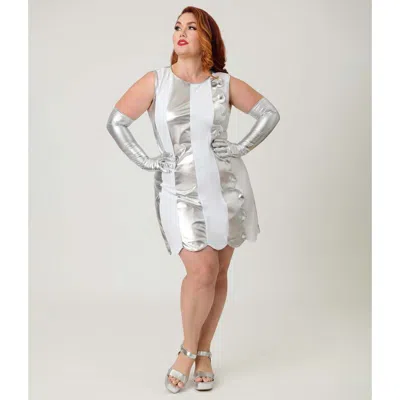 Smak Parlour Plus Size Stripe Scallop Mini Dress In Silver