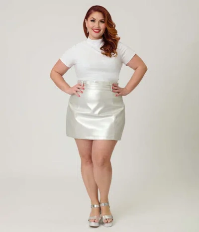 Smak Parlour Plus Size Turtleneck Short Sleeve Knit Crop Top In Multi