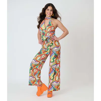 Smak Parlour Sashed Sleeveless Halter Glamour Goddess Jumpsuit In Multi