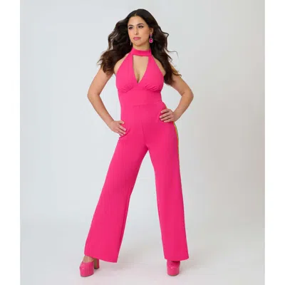 Smak Parlour Sashed Sleeveless Halter Glamour Goddess Jumpsuit In Pink