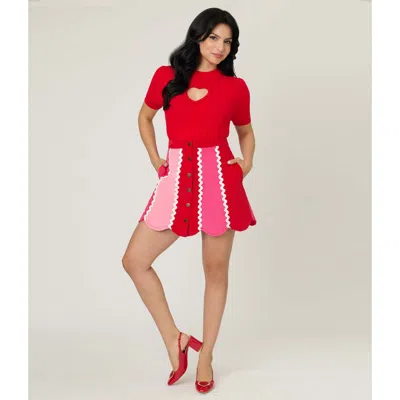 Smak Parlour Scallop Hem Corduroy Mini Skirt In Red