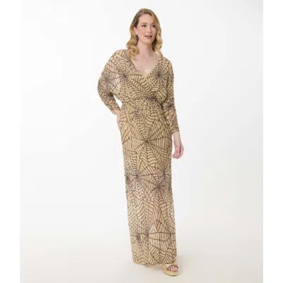 Smak Parlour Sequin Faux Wrap Maxi Dress In Beige Spider Web Print