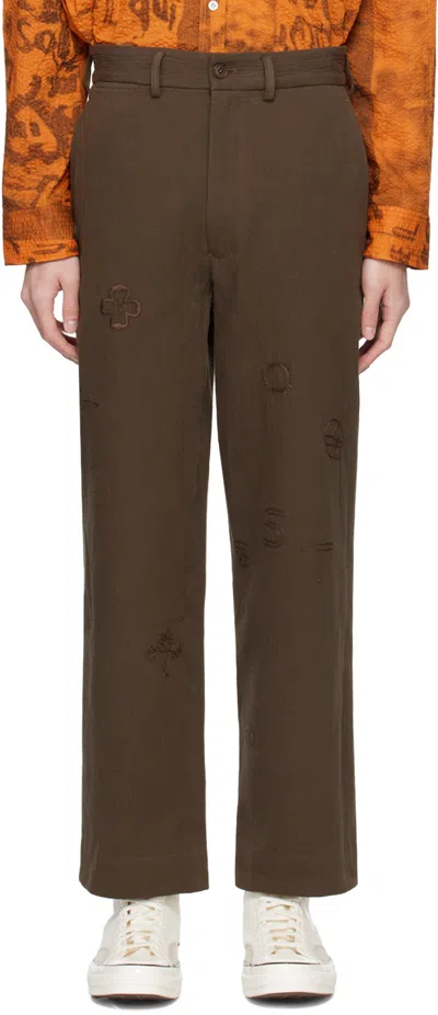 Small Talk Studio Brown Embroidered Trousers In Dark Brown