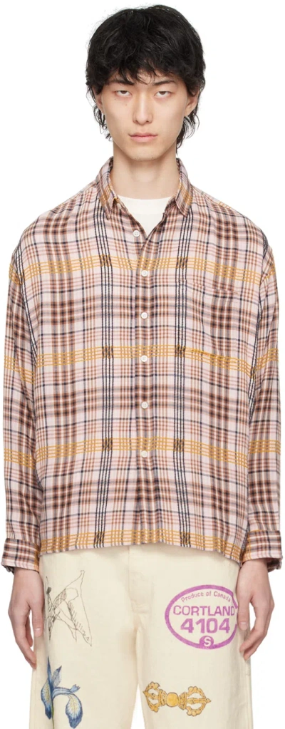 Small Talk Studio Pink Check Shirt In Pink/yellow/brown