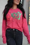 Small Town Society Joy Long Sleeve Tee In Red In Red