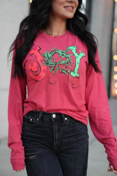 Small Town Society Joy Long Sleeve Tee In Red