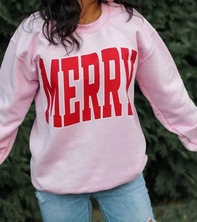 Small Town Society Very Merry Sweatshirt In Pink