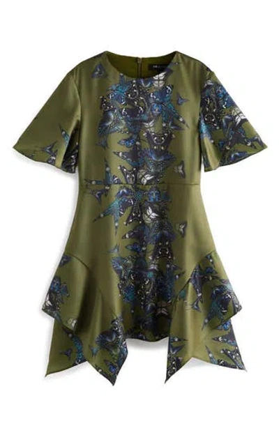 Smallsaints By Allsaints Kids' Butterfly Print Handkerchief Hem Dress In Green